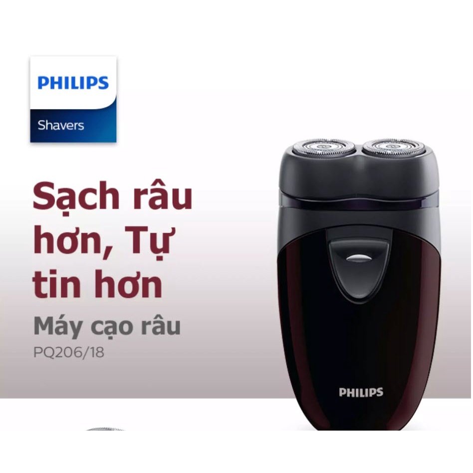 Máy cạo râu du lịch Philips PQ206 sử dụng pin AA, lưỡi tự mài sắc bén- Hàng chính hãng