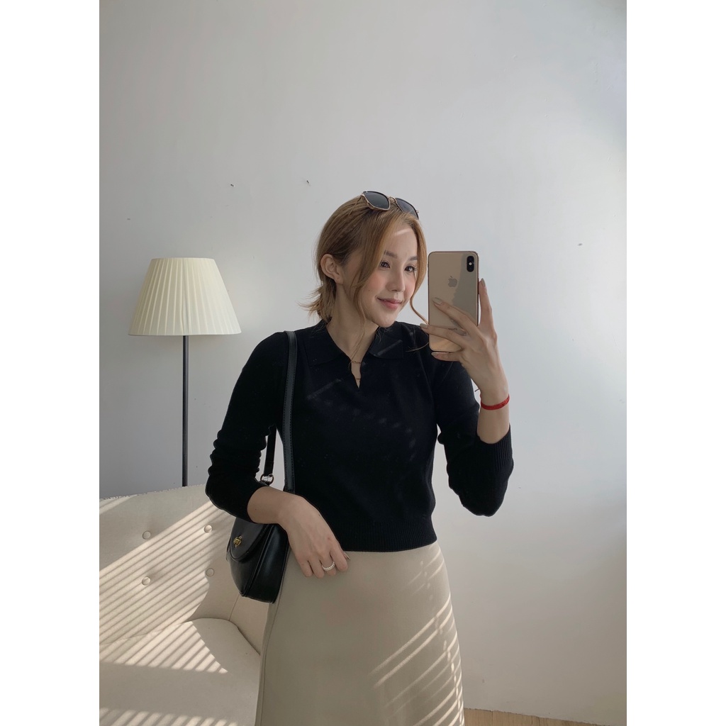 Áo len polo croptop Al-8023, áo len nữ cổ polo chất mịn | BigBuy360 - bigbuy360.vn