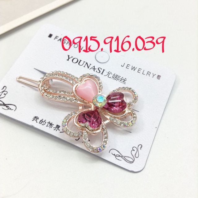 Kẹp Cặp Tóc Mái Hoa Viền Tim Đính Đá Nhân Tạo