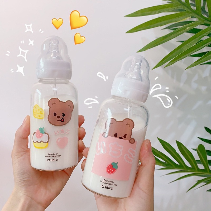 Bình Nước Thủy Tinh Trong Suốt Thiết Kế Sáng Tạo Kèm Ống Hút Tiện Lợi Dành Cho Người Lớn Và Trẻ Em