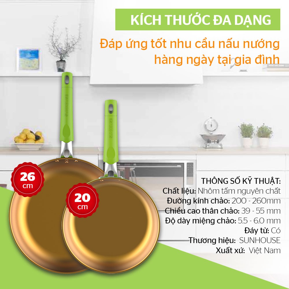 [Mã LIFEHL25 giảm 10% đơn350K] Cặp chảo chống dính đáy từ SUNHOUSE SHG112026MGC