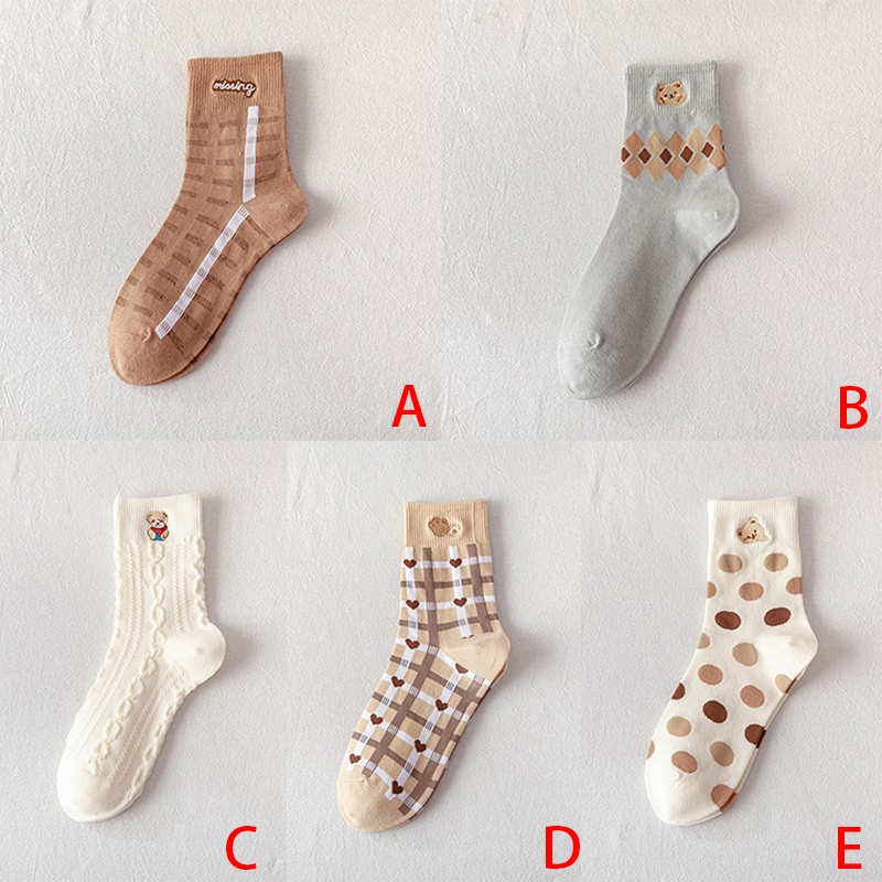 Vớ cotton thoáng khí in họa tiết gấu hoạt hình dễ thương phong cách Hàn Quốc thời trang thu đông