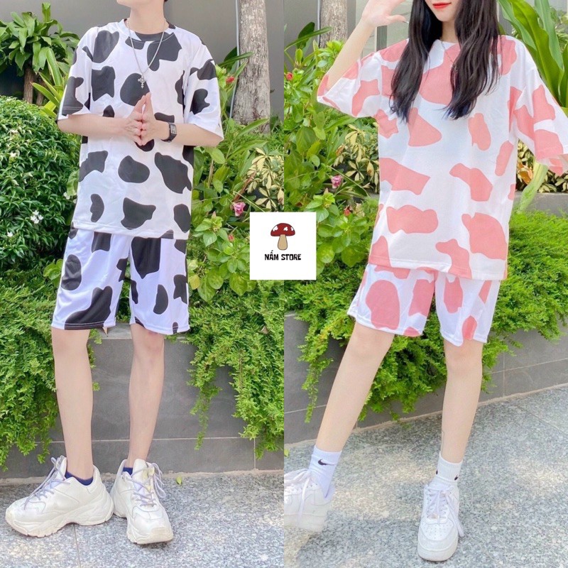 Set áo thun bò sữa form rộng+ Quần short đùi bò sữa Unisex Nam nữ - Set bộ bò sữa - Set đồ đôi couple nam nữ