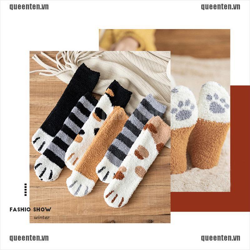 Vớ Lông Cừu San Hô Hình Dấu Chân Mèo Dễ Thương Giữ Ấm Mùa Đông Cho Nữ