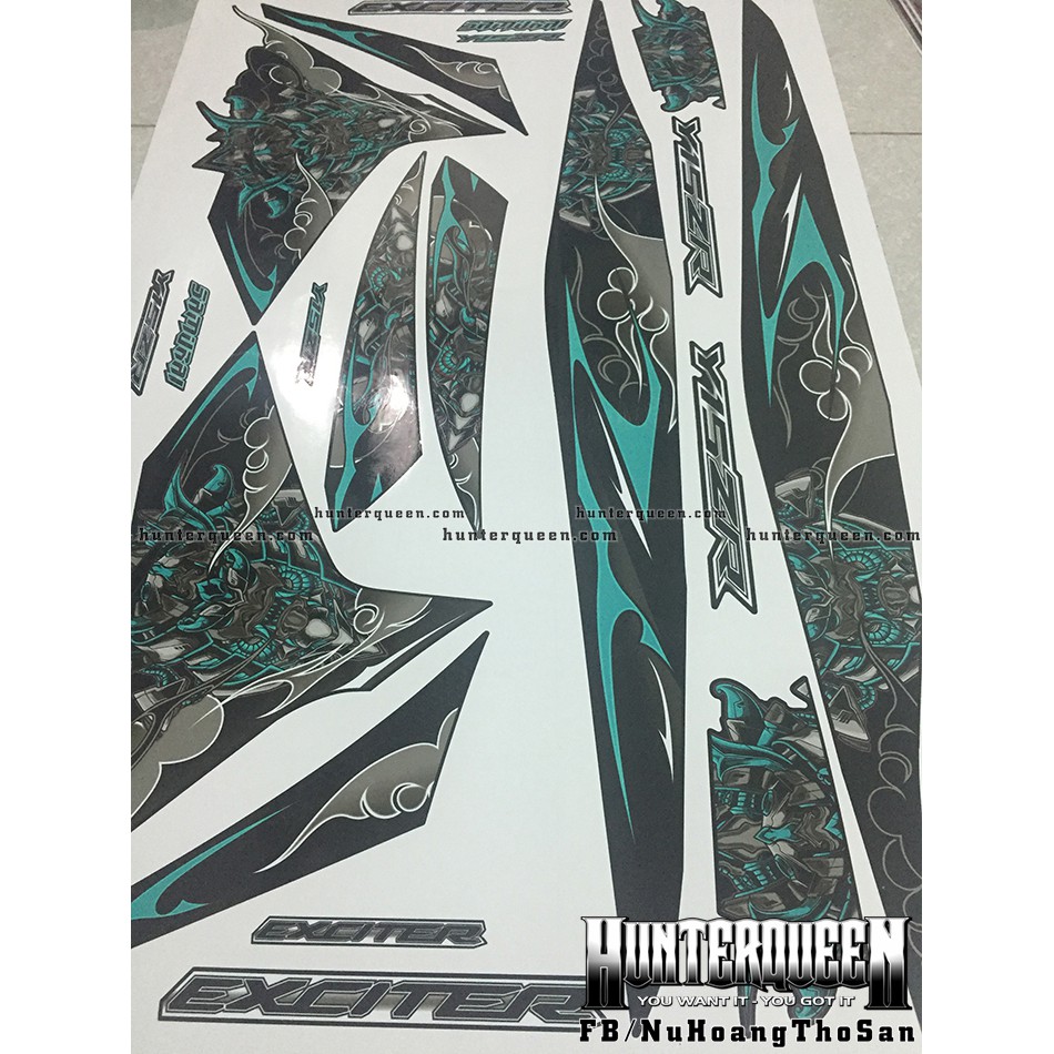 Tem Exciter 150. Tem rời Samurai xanh ngọc. Dán xe đen. Xe màu khác vui lòng inbox