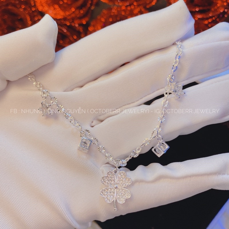 Lắc tay Bạc nữ OCTOBERR - Lắc tay cỏ bốn lá may mắn