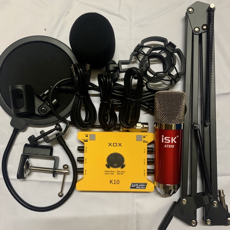 Bộ hát livestream thu âm Mic mới ISK AT850 - Card XOX K10 bản 2020 bảo hành 1 năm