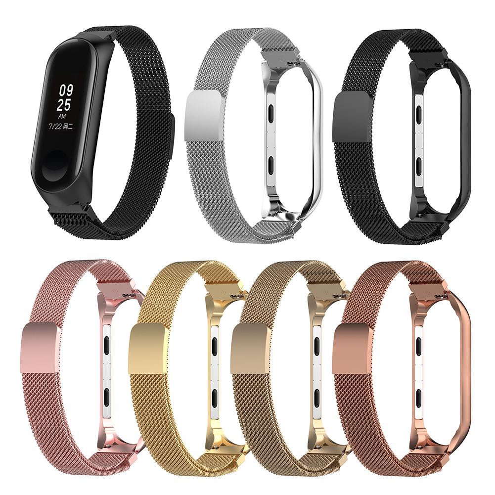 [Chất lượng cao] Dây đeo bằng thép không gỉ Milanese w / Frame cho Xiaomi MI Band 3 L