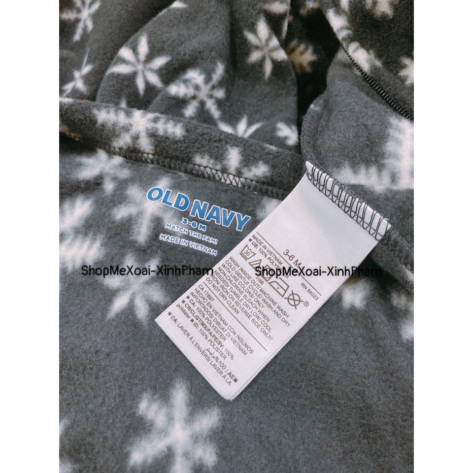 [Size 3M 3-5kg] Bodysleep suit Nỉ, body ngủ cho bé  Hiệu Oldnavy màu đen họa tiết bông tuyết 3M