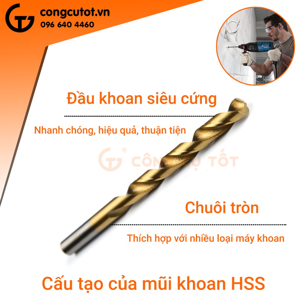 Bộ 13 mũi khoan chuôi tròn phủ titanium 1.5 - 6.5mm