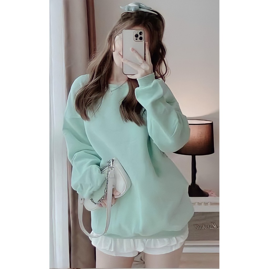 Áo nỉ nữ trơn nhiều màu BASU áo sweater nữ form rộng Hàn Quốc_VIETSTAR