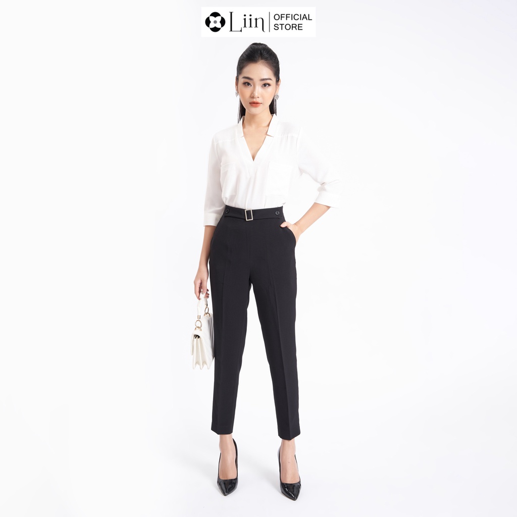 Quần baggy Linbi form công sở cách điệu đai chữ D thời thượng liin clothing Q3574