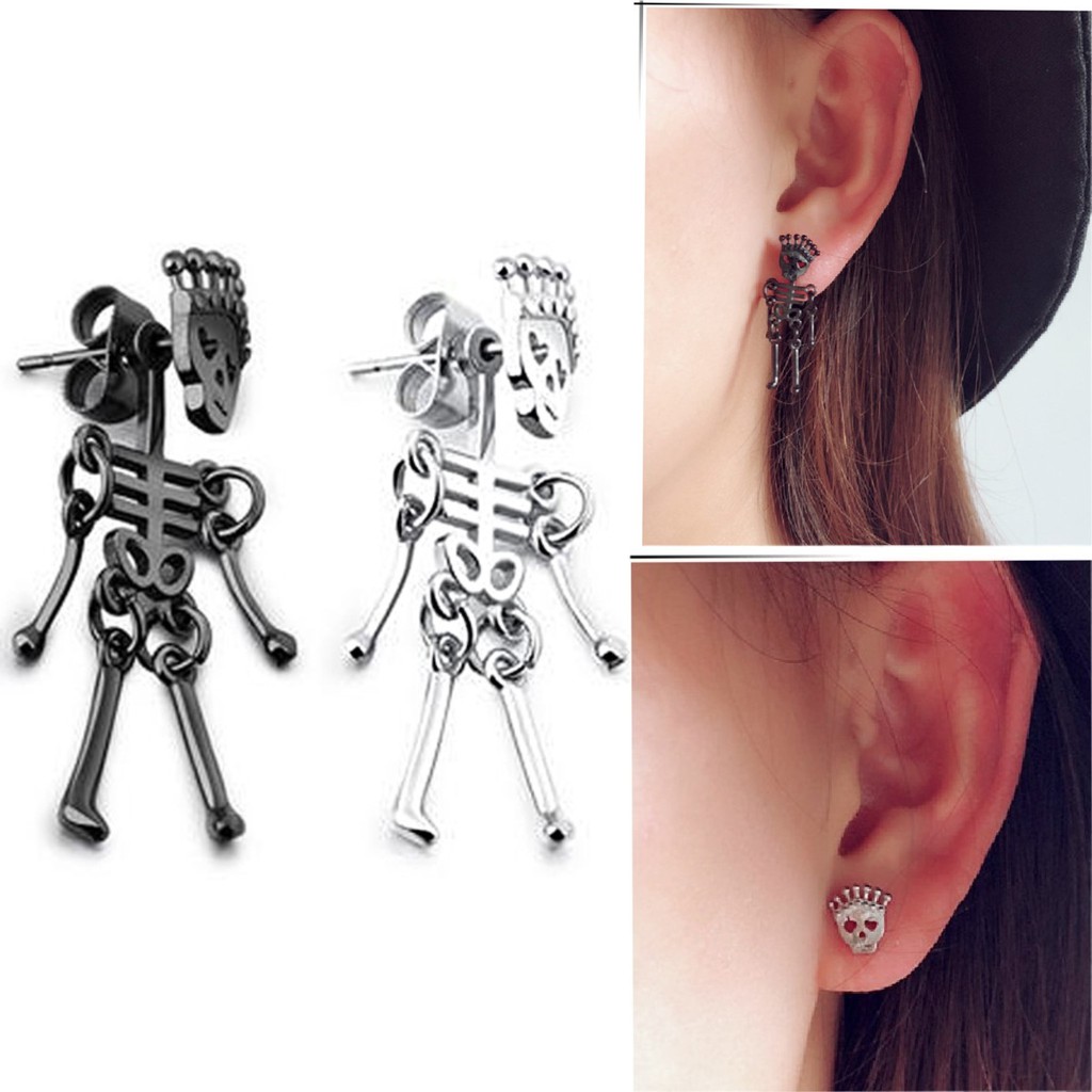 Khuyên tai titan bộ xương không gỉ đeo được 3 kiểu