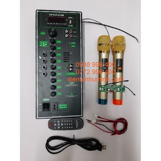 Combo Mạch Loa Kéo 4 tấc xanh Kèm 2 Mic và mạch thu sóng