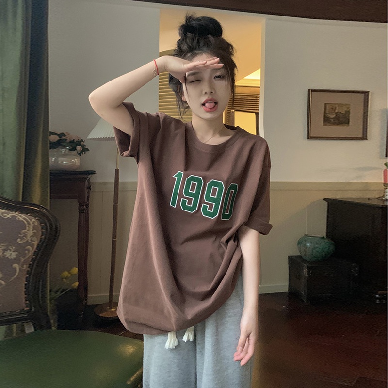 Áo thun SUXI tay ngắn cổ tròn in họa tiết chữ đơn giản dễ phối đồ thời trang mùa hè năng động cho nữ