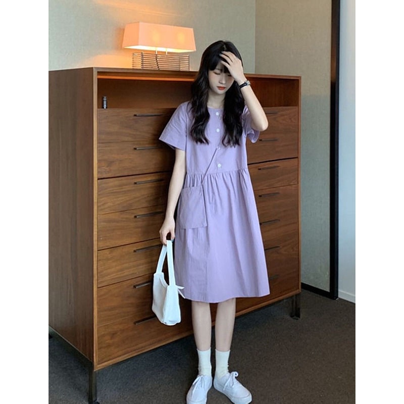 Đầm dáng rộng thiết kế đơn giản dễ thương phong cách Nhật Bản