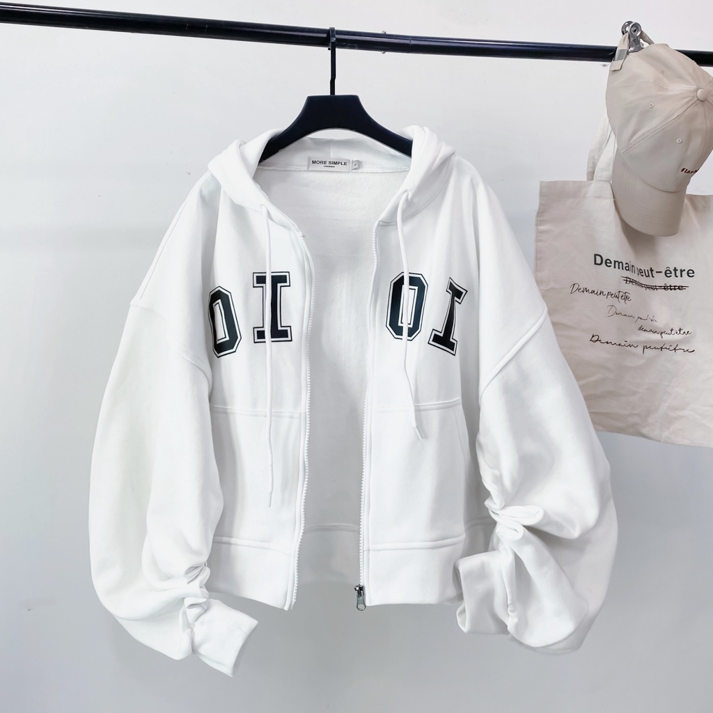 Áo Khoác Hoodie Croptop OI OI Tay Bồng Form Rộng Vải Nỉ Lót Bông Ulzzang - Tuni Store