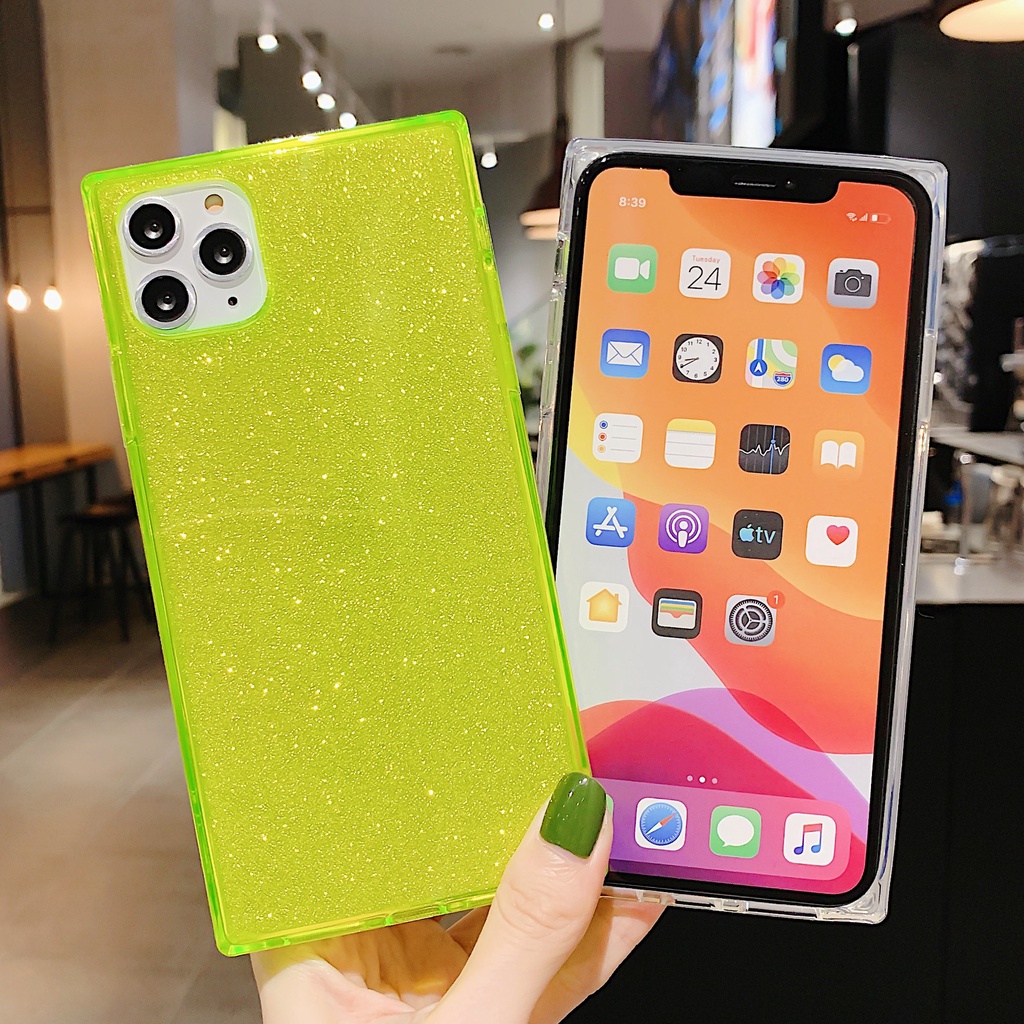 Ốp iphone kim tuyến vuông mềm dẻo huỳnh quang neon TPU 6/6s/6splus/7/7plus/8/8plus/x/xr/xs/11/12/pro/max/plus/promax
