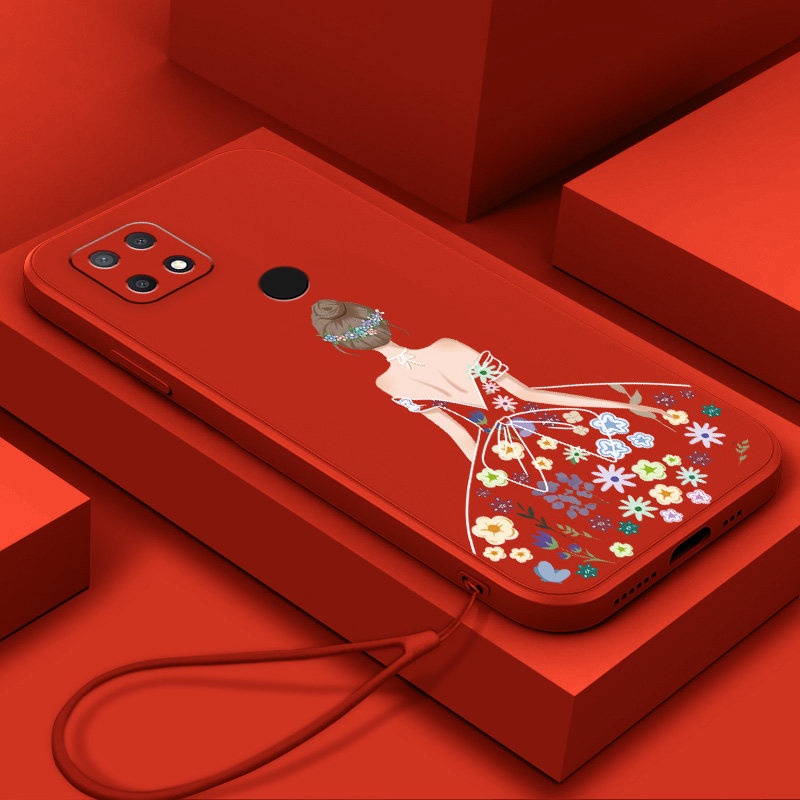 Ốp Điện Thoại TPU Silicon Mềm Họa Tiết Hoa Kèm Dây Đeo Cho oppo a15 a15s