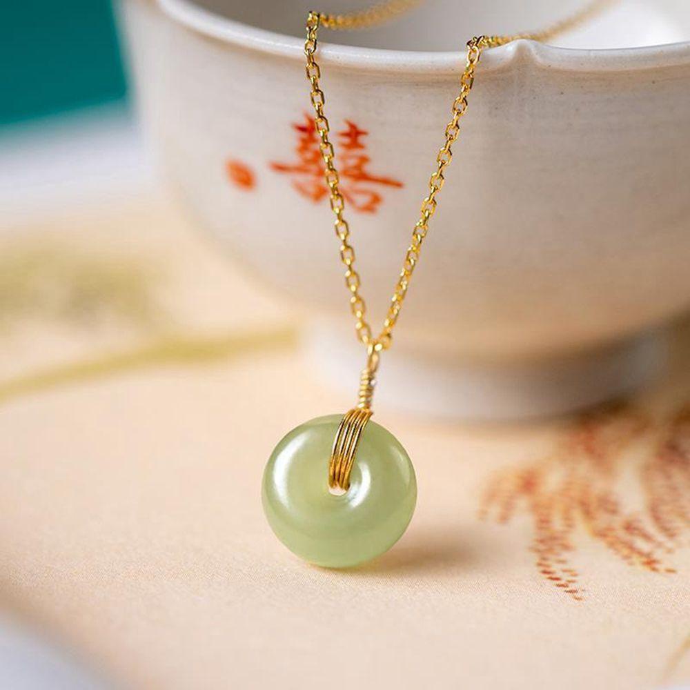 BACK2LIFE Vòng cổ Mặt Ổ Khóa Sau 2Lip Màu Xanh Lá Ngọc Phong Cách Hàn Quốc Cổ Điển