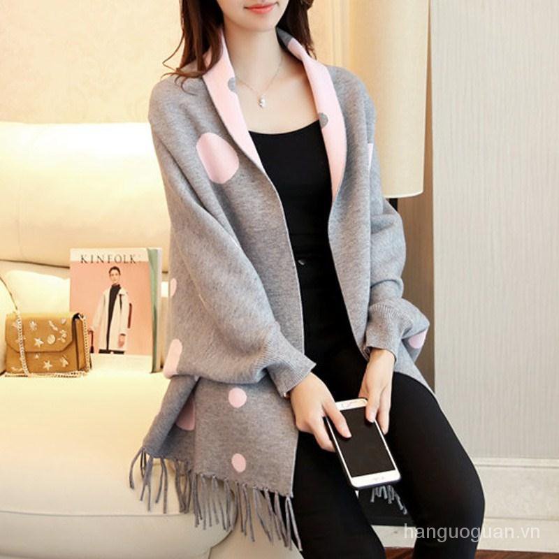 Áo khoác dệt kim phối tua rua ấm áp thời trang thu đông Hàn Quốc cho nữ