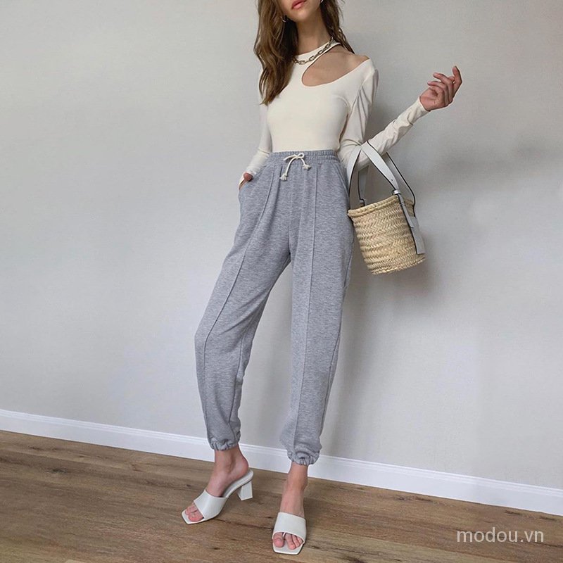 Quần Jogger Lưng Cao Ống Suông Rộng Thời Trang Cá Tính Cho Nữ