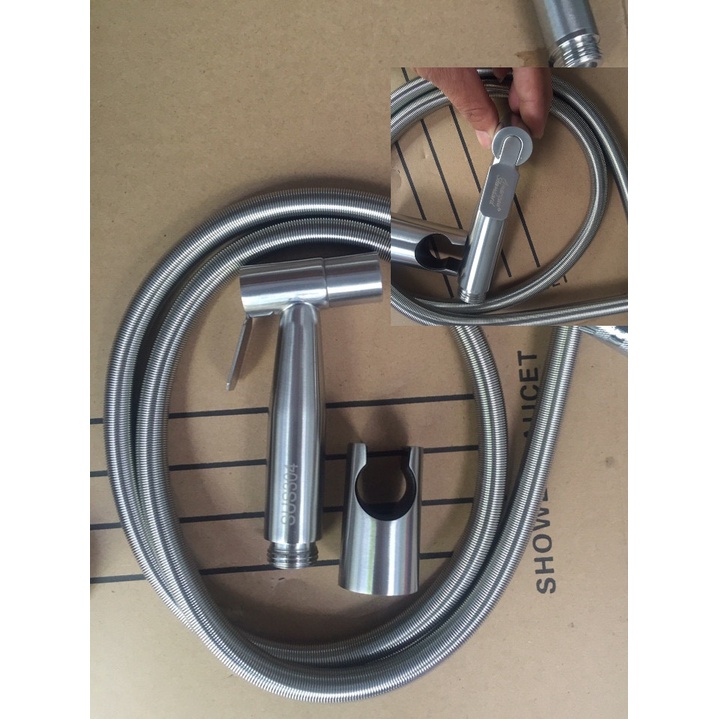 Vòi xịt vệ sinh inox304 cao cấp + Dây 1,2m chống xoắn đầu đồng + Cài xịt Inox - HV Store 970