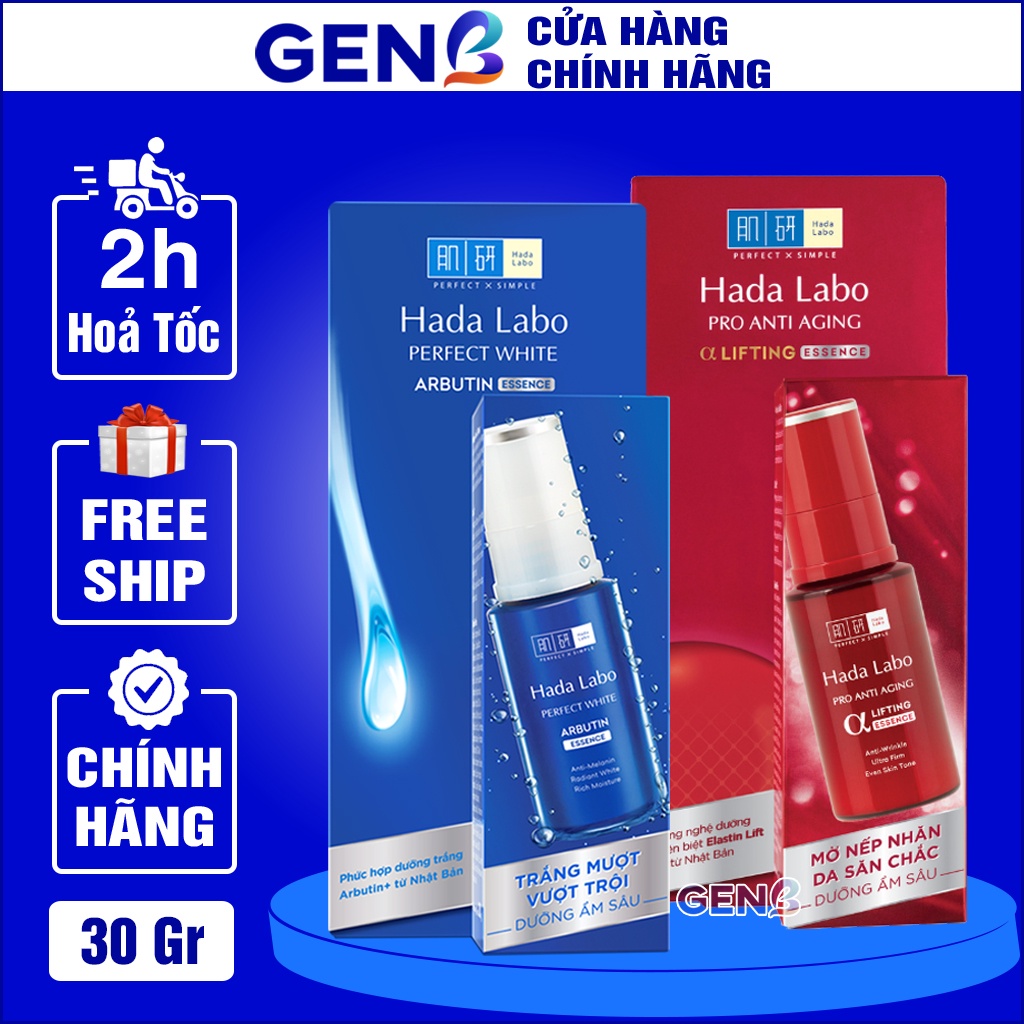 Serum Dưỡng Trắng Da Mặt và Chống Lão Hoá Hada Labo Essence CHÍNH HÃNG Màu Xanh Đỏ - Essence Hadalabo Skincare Genb