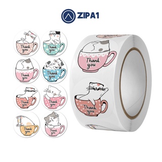 500 miếng dán sticker Thank You - Hình Cup Mèo - 2.5x2.5cm / miếng - A1021 - Zip A1