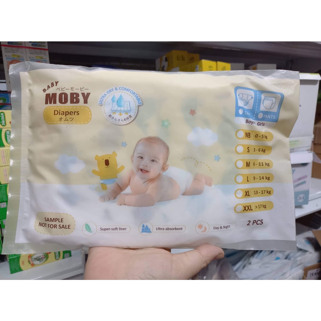 [ 2Miếng dùng thử ]Bỉm dán/quần Baby Moby chống tràn thấm hút siêu tốc NB42/S40/M50/L40/XL36
