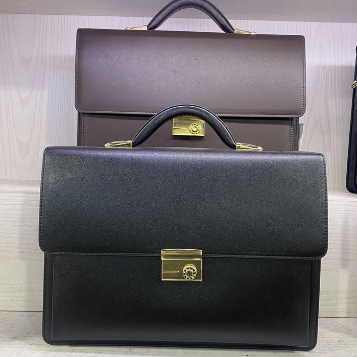 Túi xách cặp da bò công sở khóa số T12 38x27x7cm đựng laptop 14inch (Nâu-Đen)