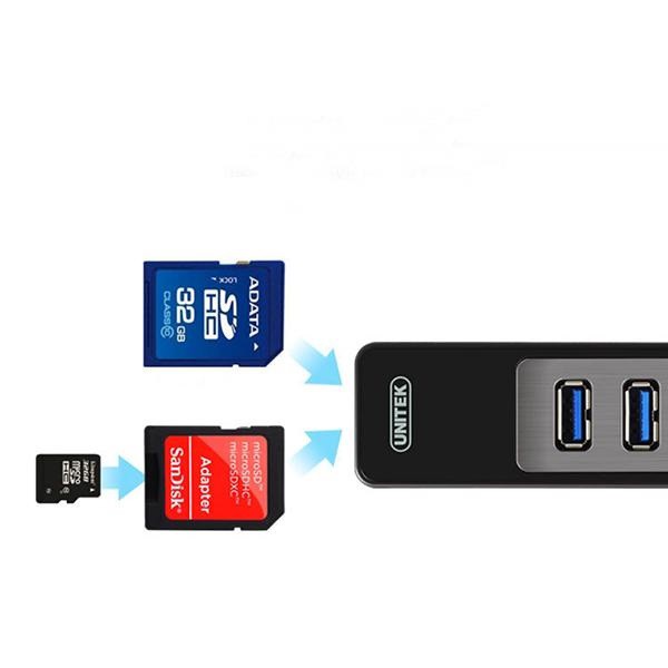 [Mã 267ELSALE hoàn 7% đơn 300K] HUB 3 cổng USB 3.0 kèm chức năng OTG cổng microUSB và khe đọc thẻ nhớ SD Unitek Y-3048A