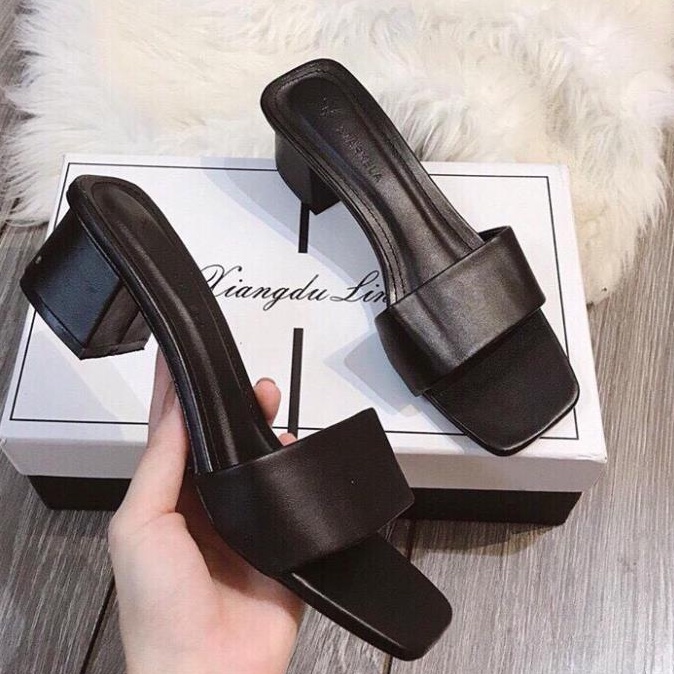 Guốc Dép Nữ Quai Ngang Bản To Đế Vuông 3 Phân Màu Trắng/Đen/Nude Hot Trend Hàn Quốc mã N36