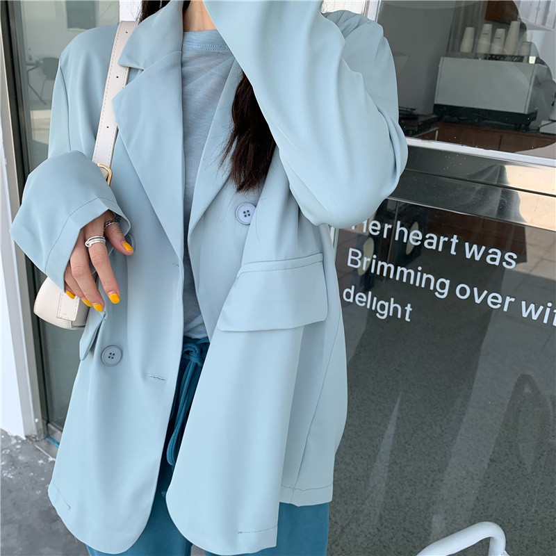 Áo Khoác Blazer Tay Dài Dáng Rộng Màu Sắc Thanh Lịch Cho Nữ