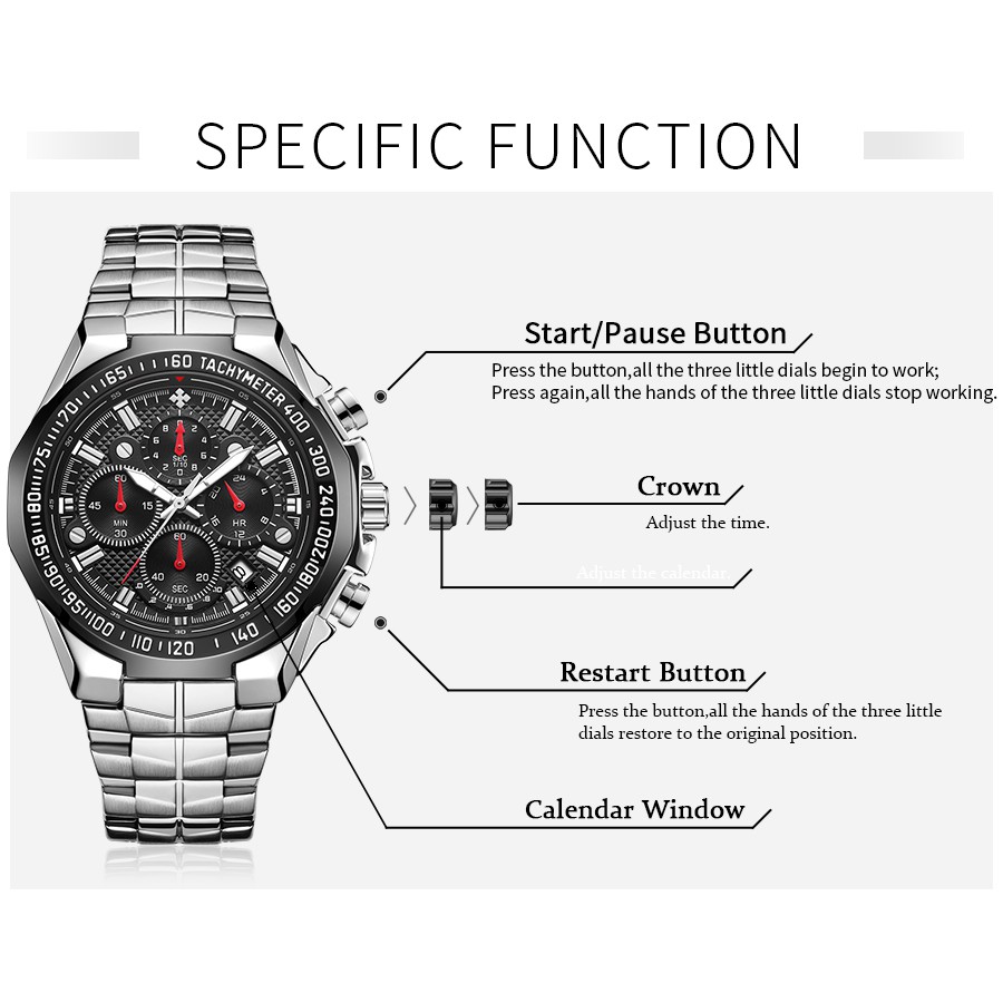 WWOOR Men's Watches Waterproof Fashion Sports Stainless Steel Metal Quartz Watch Genuine Clock - 8868