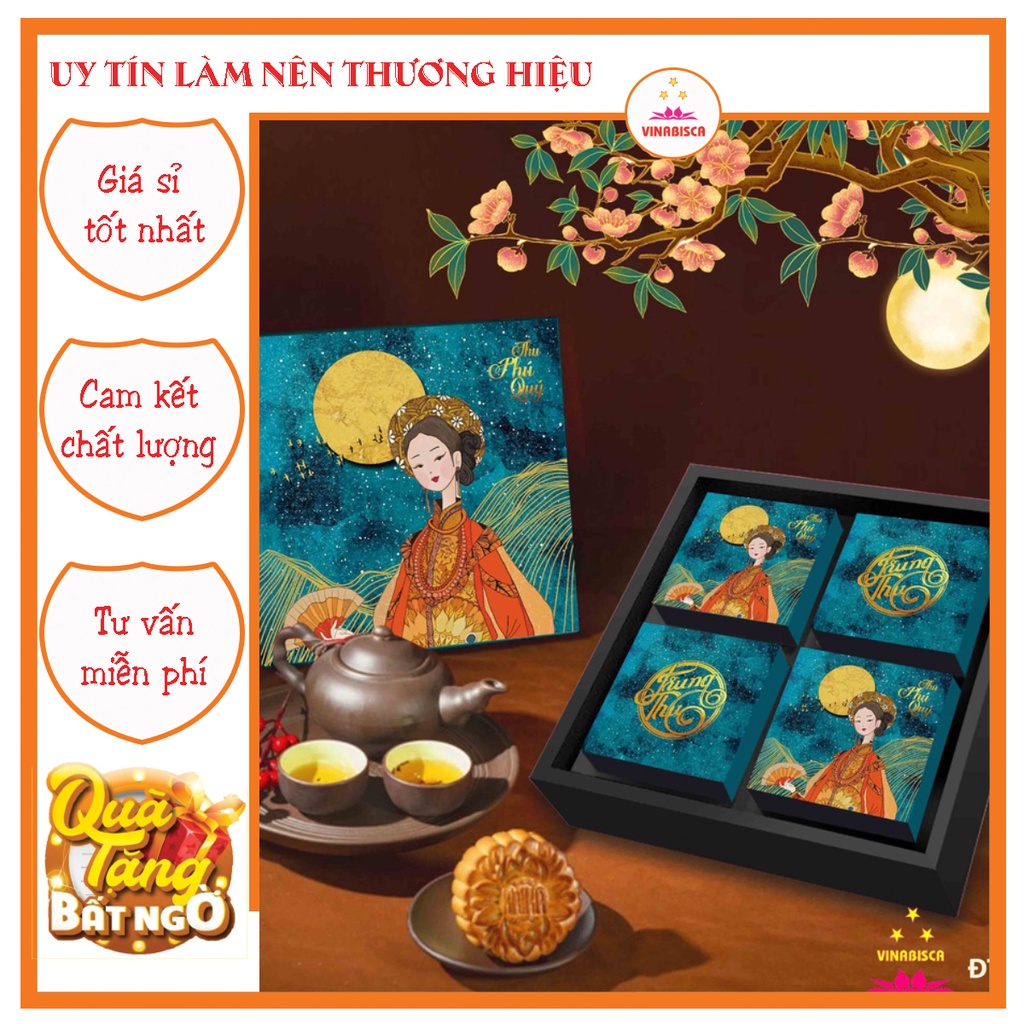 Vỏ hộp 4 bánh trung thu hộp đựng bánh mẫu mới 2022 hộp trang trí bánh trung thu cao cấp biếu tặng sang trọng lịch sự