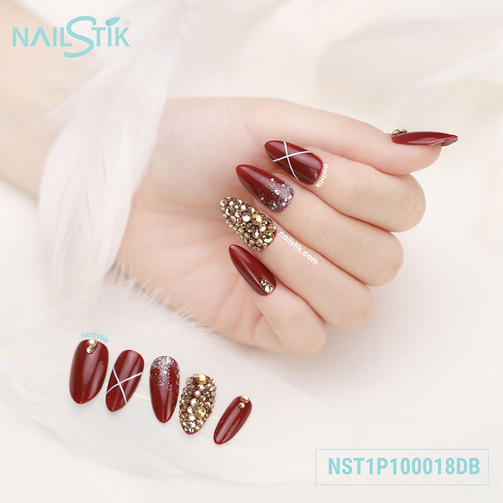 Móng úp thiết kế by NAILSTIK, màu nâu cafe, form móng bầu, dài, 018
