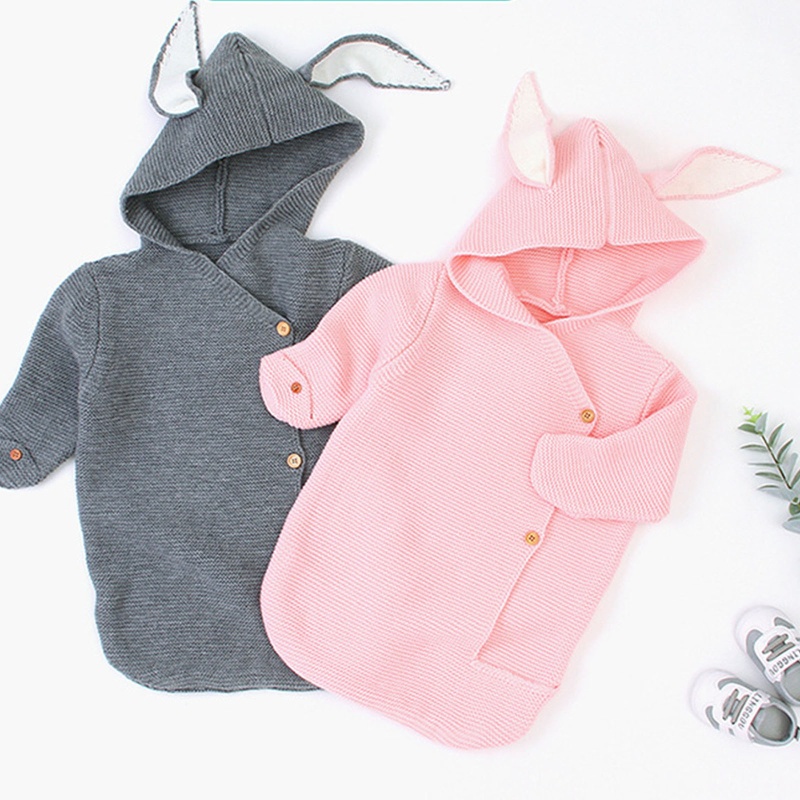 Chăn Cotton Dệt Kim Hình Tai Thỏ Đáng Yêu Cho Bé