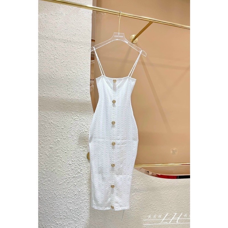 Đầm ôm body 2 dây dáng dài đính nút siêu sang
