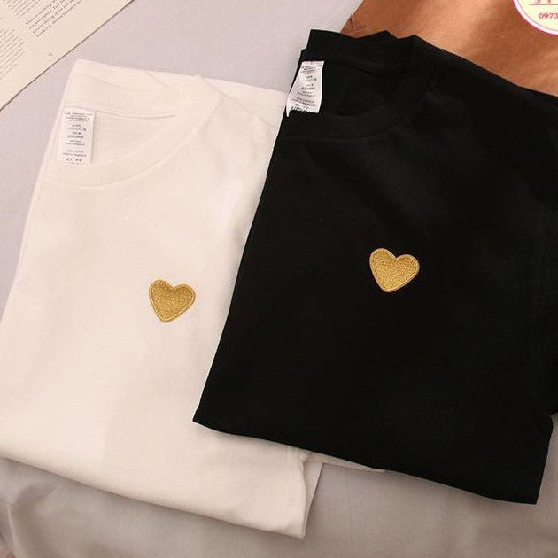 Áo phông nam nữ cổ tròn unisex form rộng tay lỡ in Tim Vàng- ĐEN,TRẮNG,áo đôi,áo nhóm