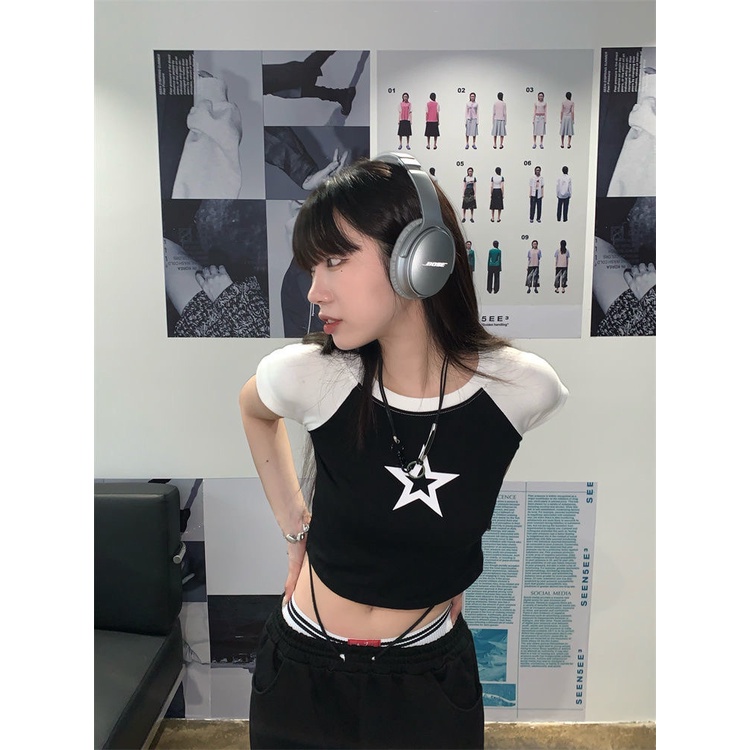 Áo Thun Tay Ngắn In Hình Ngôi Sao Phong Cách Harajuku Goth Y2K Goth Dễ Thương Cho Nữ
