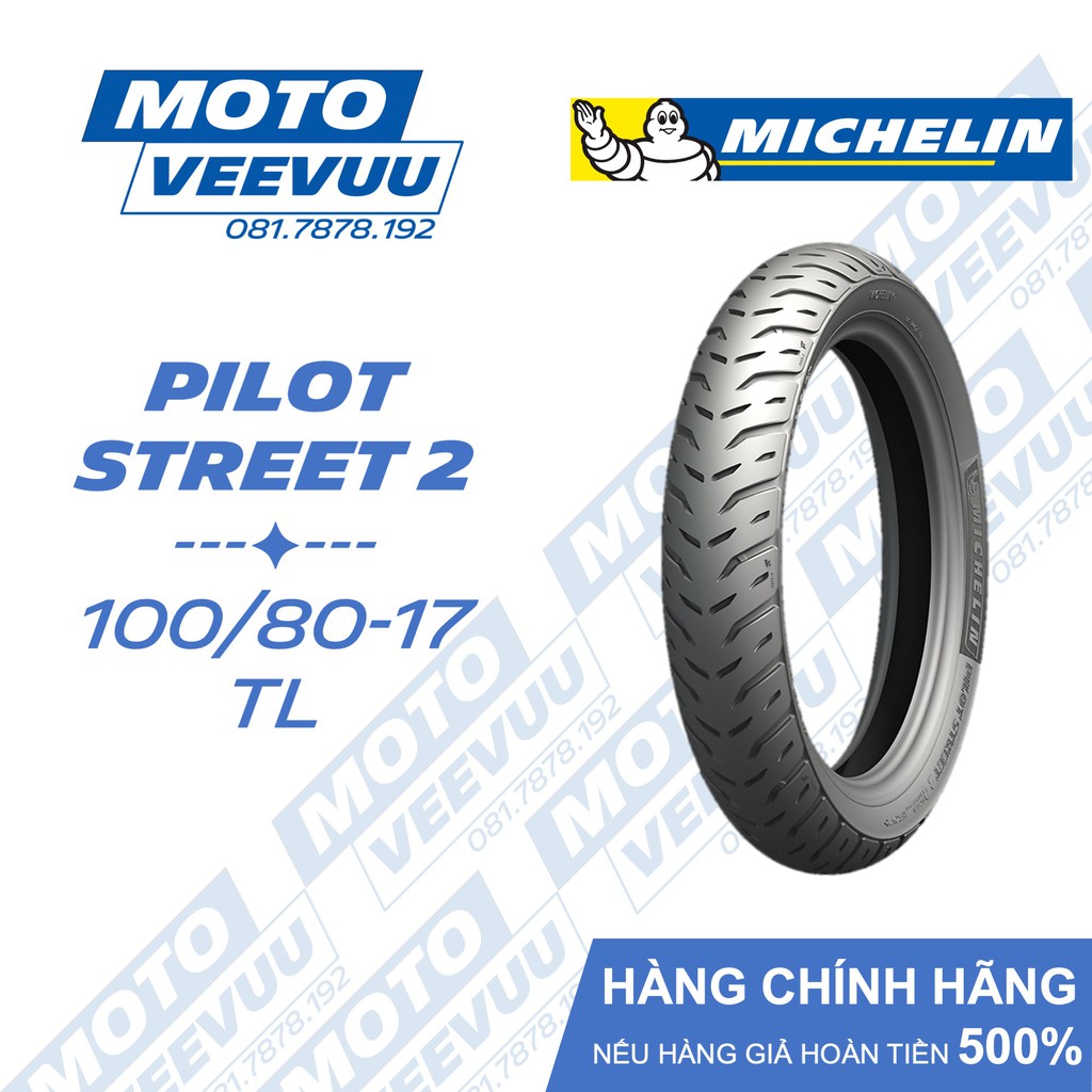 Vỏ lốp xe máy Michelin 100/80-17 TL Pilot Street 2 (Lốp không ruột)