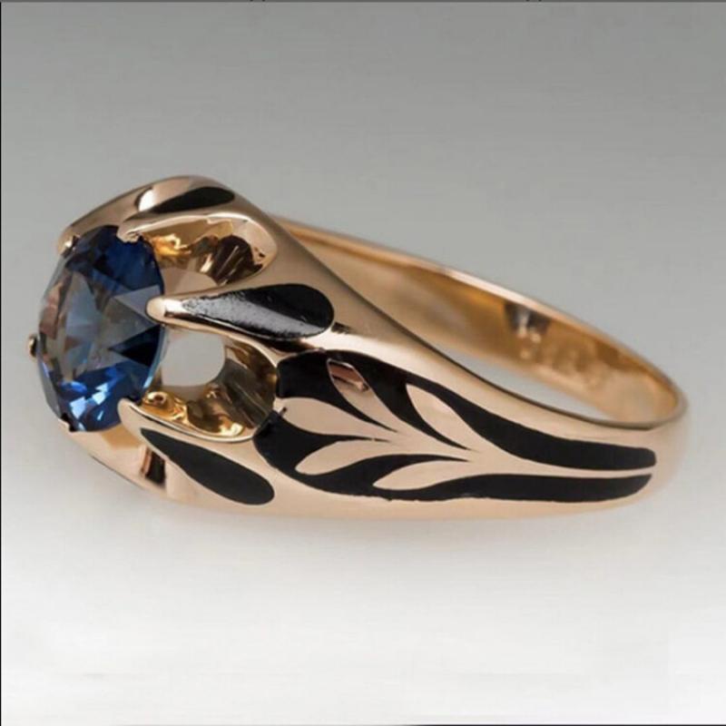 Nhẫn Kim Loại Rỗng Đính Đá Zircon Màu Xanh Dương Cá Tính Thời Trang Cho Nam Và Nữ