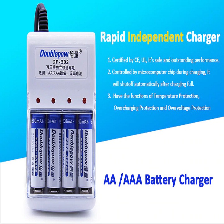 COMBO  SẠC ĐA NĂNG DP-B02 Doublepow KÈM 4PIN AA 1200mAh