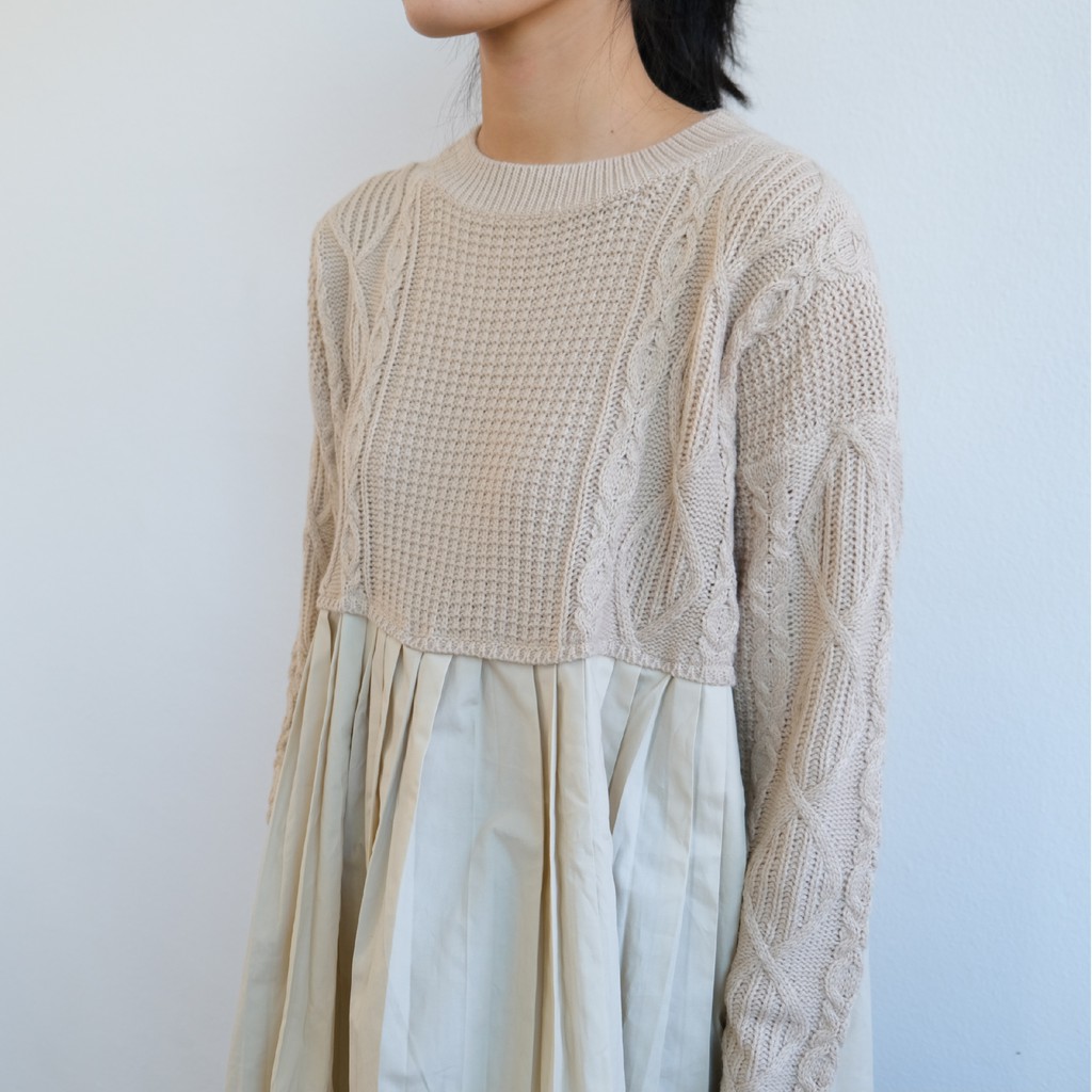 [gwilee] half knit pleated blouse - áo len phối kiểu Hàn Quốc | BigBuy360 - bigbuy360.vn