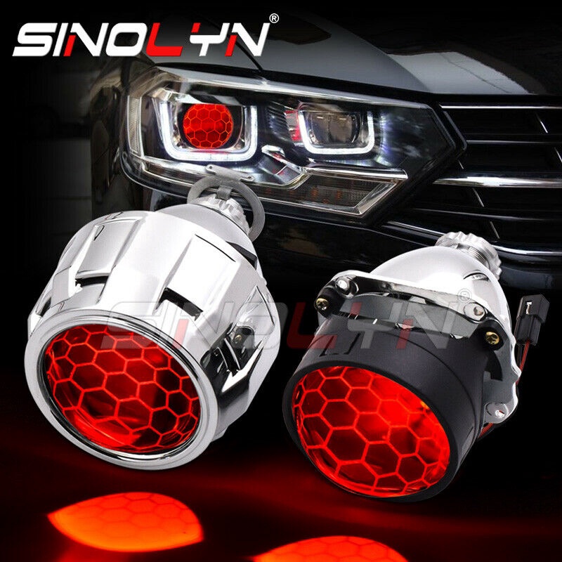 Đèn Pha 2.5 '' Led Hid Bixenon Hình Tổ Ong Màu Xanh Dương Cho Xe Mô Tô H1 H4 H7