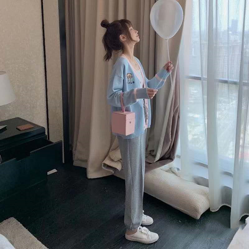 SUXI Áo cardigan dệt kim phong cách Hàn Quốc thiết kế cổ chữ V trẻ trung cho nữ