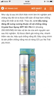 Xịt chống nắng Crystal Sun Spray