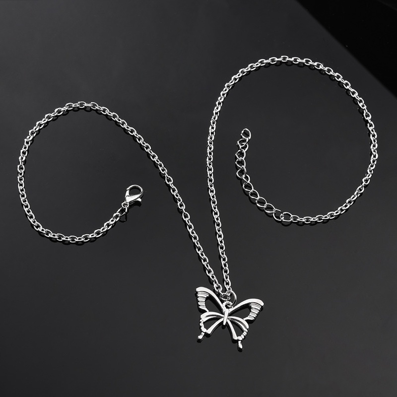 Vòng cổ Bạc Nhiều Lớp Mặt Hình Bướm Chữ Thập Phong Cách Hip Hop Đơn Giản Thời Trang Unisex
