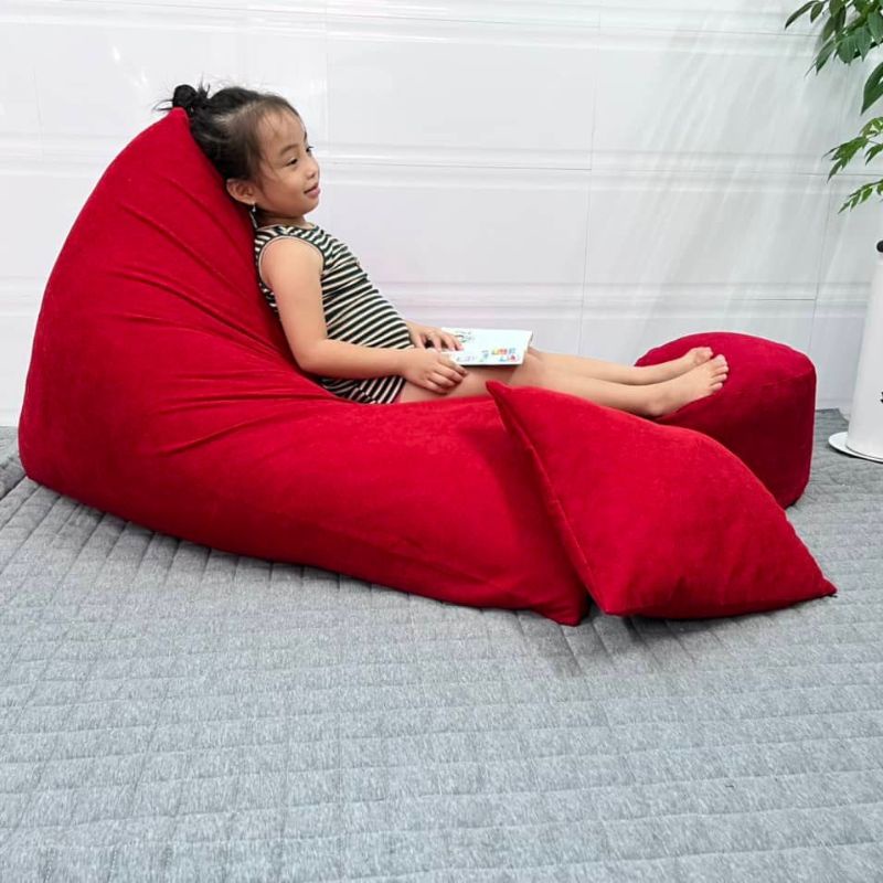 Ghế lười hạt xốp 3ii Home hình kim tự tháp size XL 120x140cm L 100x120cm M 80x100cm vải nhung gân cao cấp mềm mại êm ái